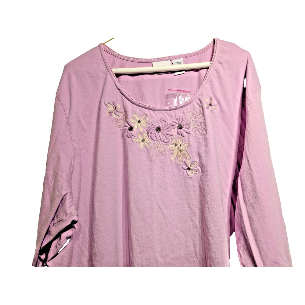 NWOT LBW Knits 3/4 Sleeve Women Plus Sz: 4X Lilac Pullover Embroidered Floral